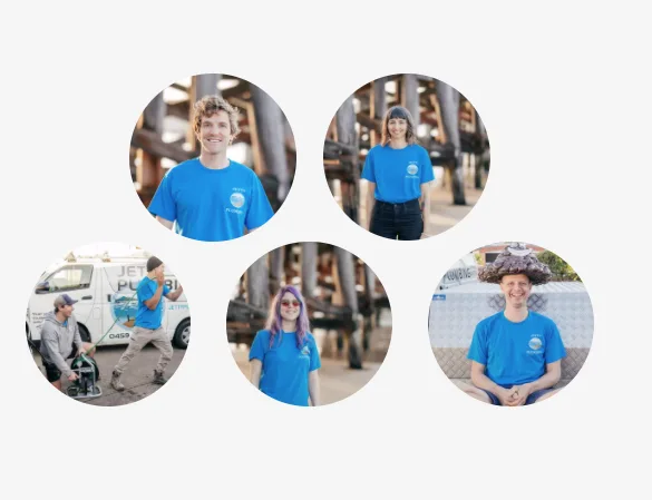Collage of Jetty Plumbing team members, also featured on the live Moonee Beach page