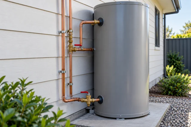 Residential hot water tank with copper pipe connections