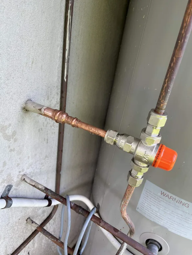 Water valve connected to copper pipework